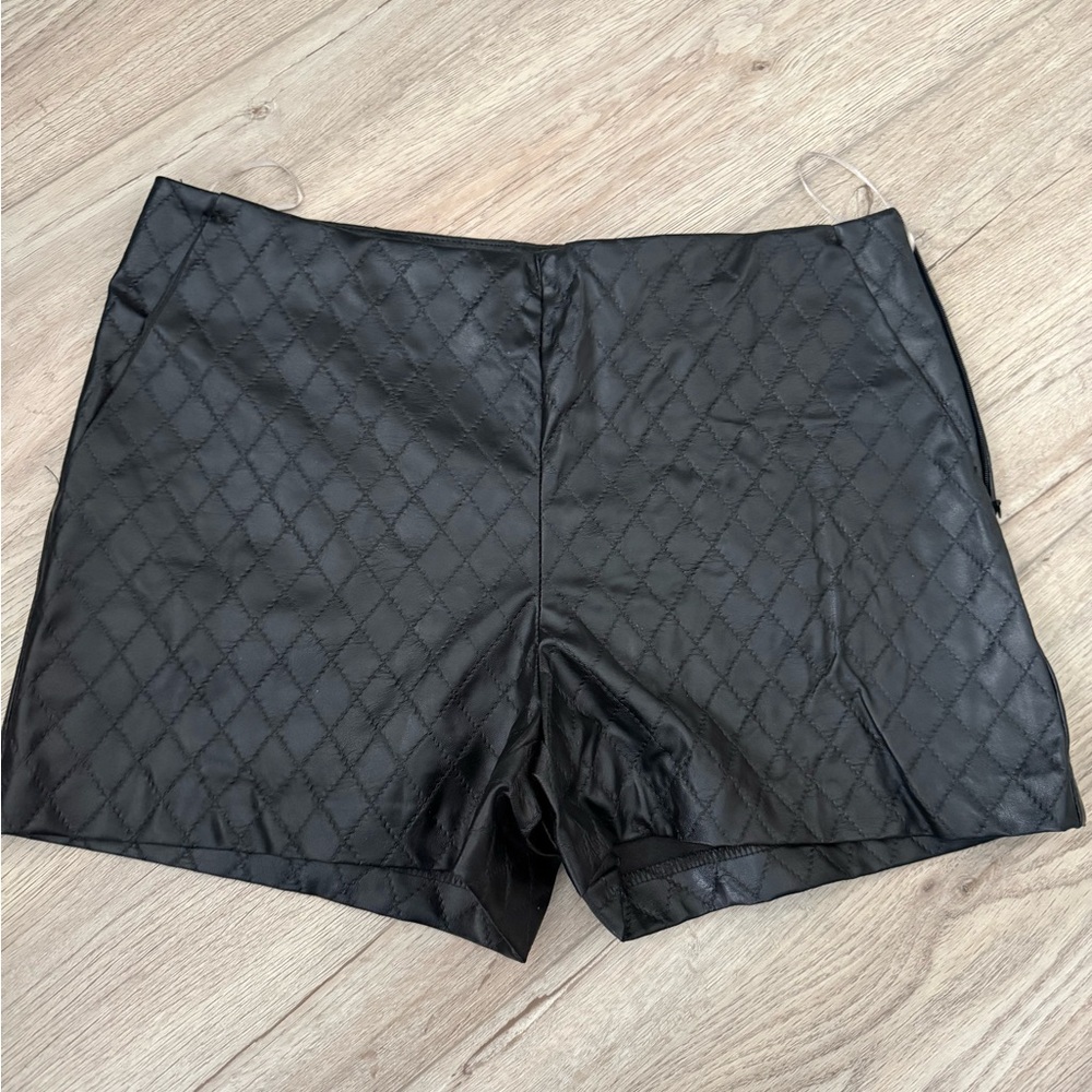 Love Black Quilted Leather High Waist Women's Shorts